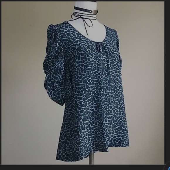 Halogen Black & Grey 100% Silk Leopard Blouse - Picture 3 of 6